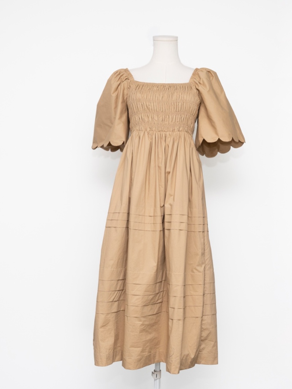 English Factory - Scalloped Sleeve Smocked Midi Dress